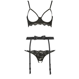 Black Lace Hollow-out Bra & Open Crotch Panty Set – Sexy Lingerie Sling Underwear for Women