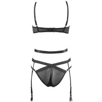 Sexy Black Steel Ring Bra Set with Removable Garter & Low Waist Briefs