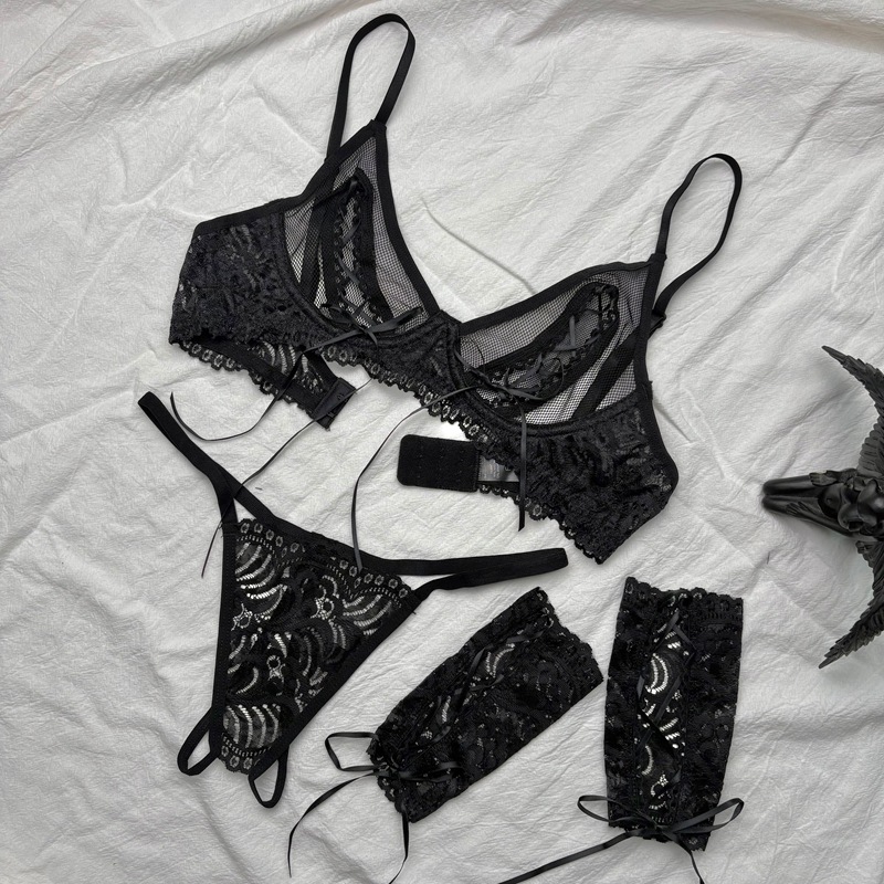 Sexy Diamond Mesh Lace Bralette & Panty Set - Wirefree, Seamless Comfort