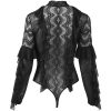 Sexy Black Lace Mesh Button Long Sleeve Jumpsuit for Women
