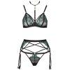 Sexy Embroidered Mesh Garter Set with Rhinestones & Open Crotch