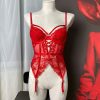 Black Mesh Sheer Embroidered Lingerie Set for Women - Sexy Waist-Cinching Nightdress