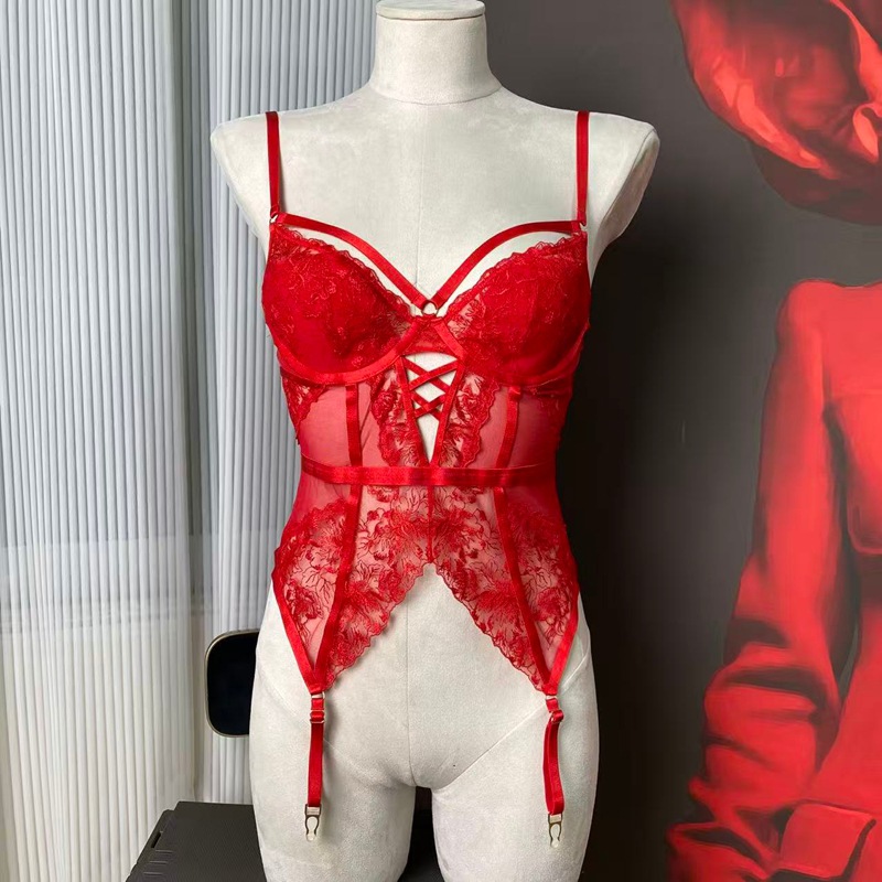 Black Mesh Sheer Embroidered Lingerie Set for Women - Sexy Waist-Cinching Nightdress - Image 12