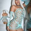 Women's Long Sleeve Hollow Out Mesh Fishnet Bodysuit Bandeau Bikini Style Lingerie