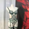 FQ2859 Mesh Embroidery Hollow Steel Ring G-String Leg Harness