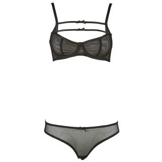 Black Strapless Thin Cup Gathered Panty Set for Small Bust