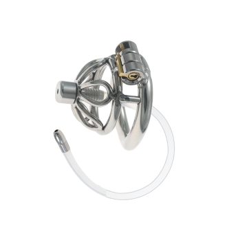Stainless Steel Short Chastity Device with Extra Long Catheter for Outdoor Wear