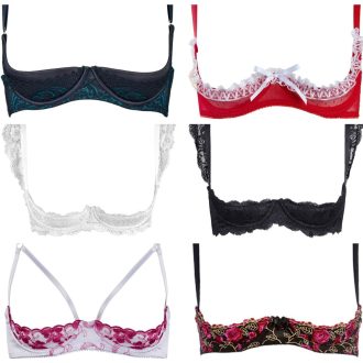 Quarter Cup Bra Set Thin Women's Lingerie Thin Sexy Embroidered Lace Underwire