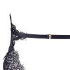 Women's Black Elastic Lace Deep V Halter Backless Jumpsuit with Open Crotch