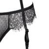 French Style Lace Perspective Sexy Bra Garter Belt Briefs Set