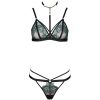 Sexy Embroidered Mesh Garter Set with Rhinestones & Open Crotch