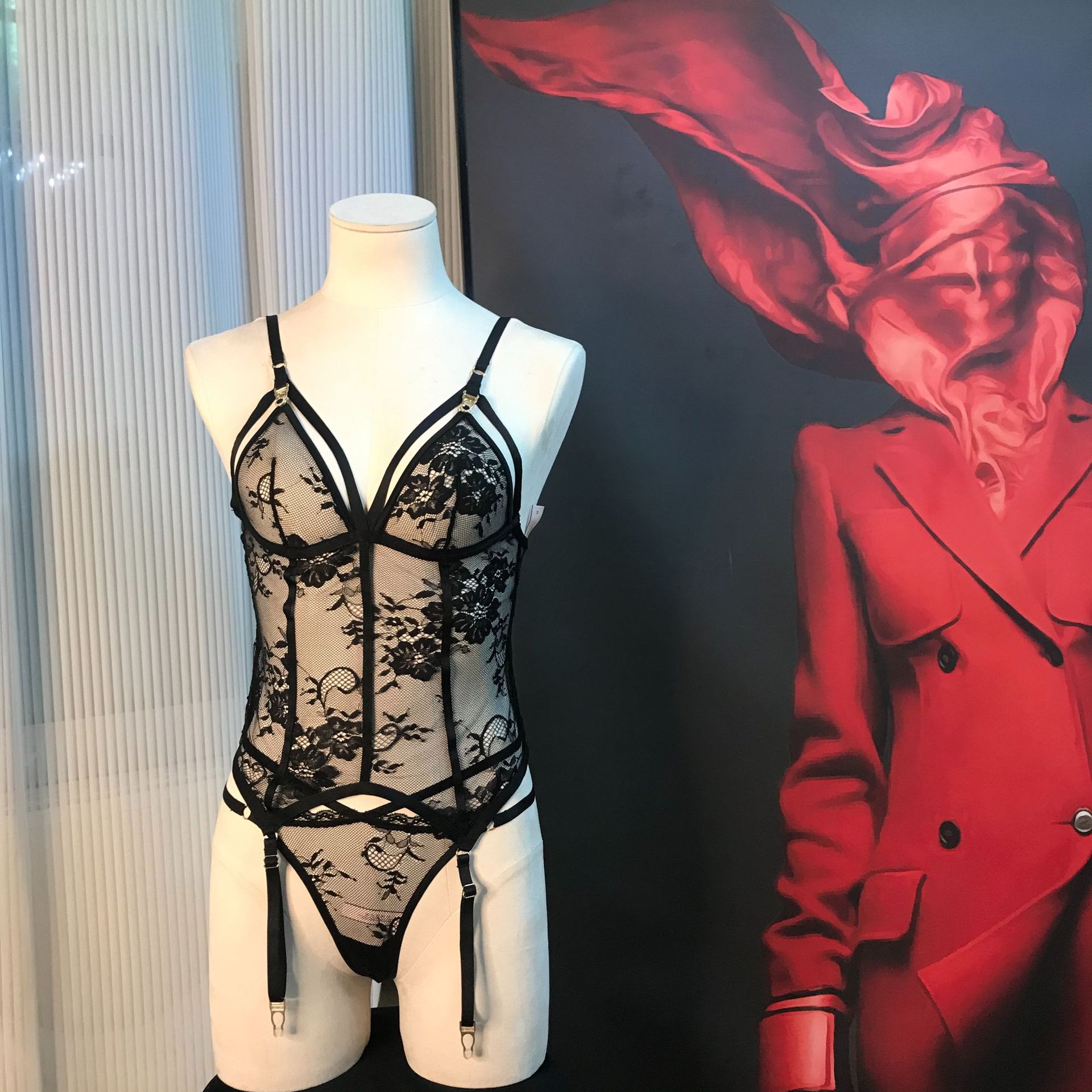 Sexy Lace Garter Thong Shapewear with Steel Ring - Image 3