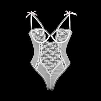 Sexy Lace Mesh Bodysuit Women Open Crotch Underwire Fashion
