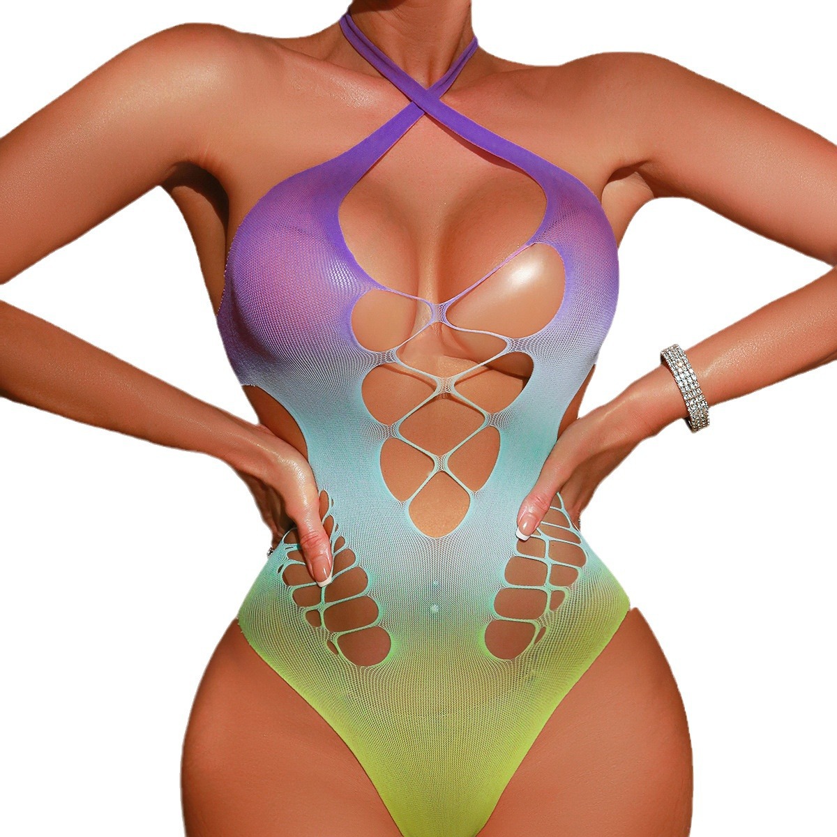 Sexy Gradient Lace Hollow Sleeveless Jumpsuit Lingerie - Image 5