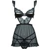 Black Heart Embroidered Mesh Satin Nightgown with Detachable Bra
