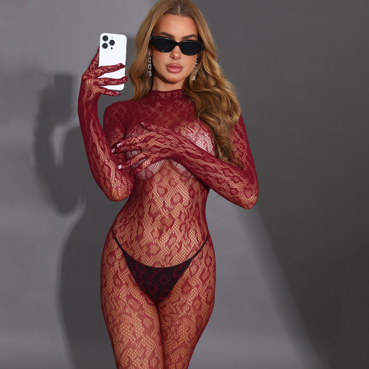 Sexy Fishnet Long Sleeve Bodysuit with Closed Crotch - Image 7