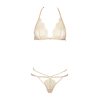 Gilded Eyelash Lace Champagne Triangle Cup Thong Lingerie Set