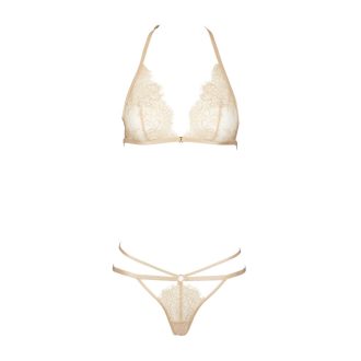 Gilded Eyelash Lace Champagne Triangle Cup Thong Lingerie Set