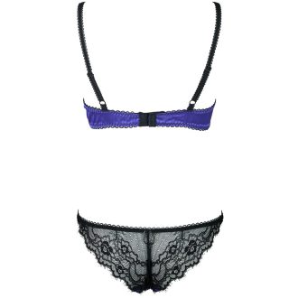 Sexy Satin Lace Patchwork Cotton Cup Low Waist Bra & Briefs Set