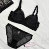 Breathable Cotton Wire-Free Triangle Bra & Mesh Low-Waist Briefs Set