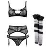 Women's Dot Mesh Eyelash Lace Bra & Briefs Set with Heart Buckle