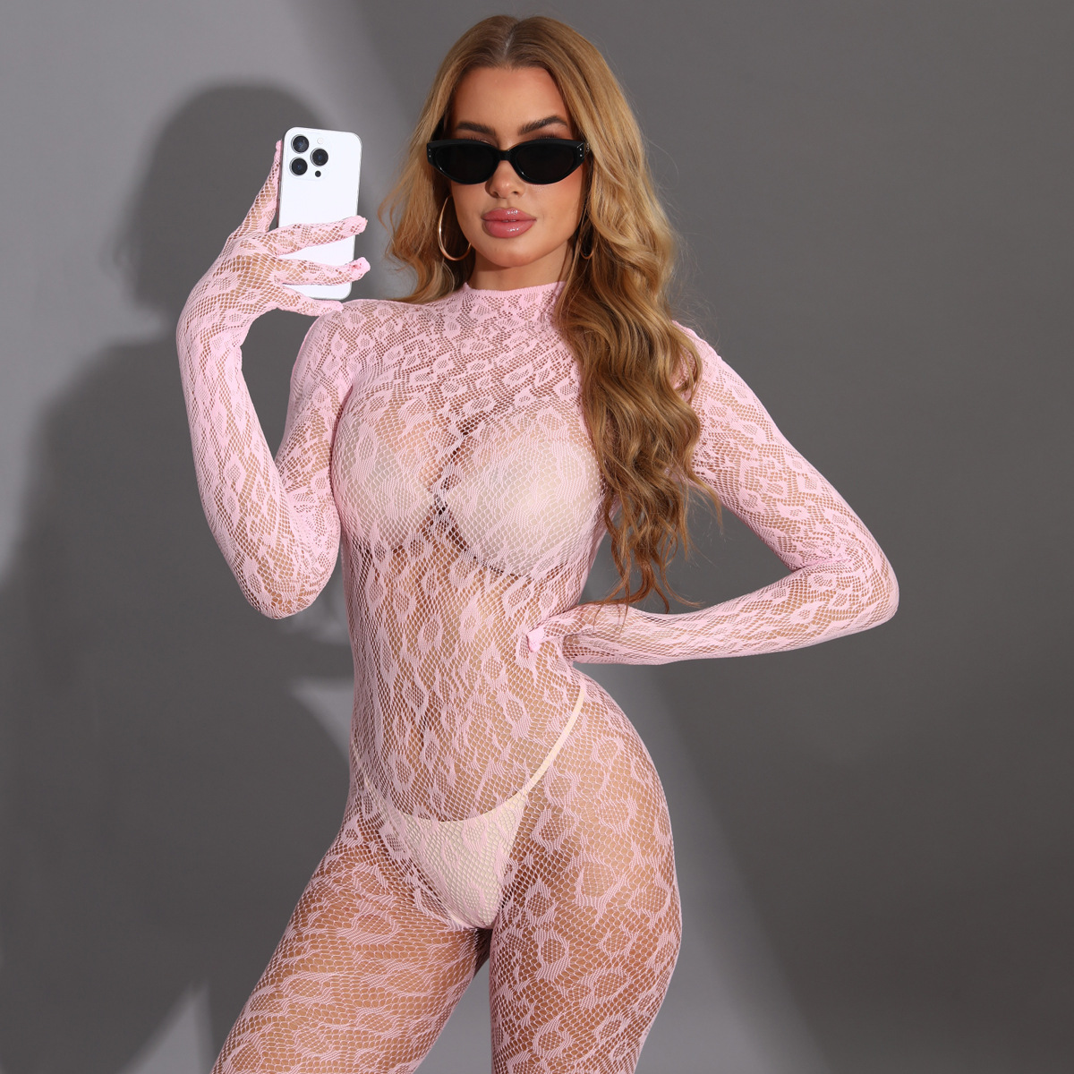 Sexy Fishnet Long Sleeve Bodysuit with Closed Crotch - Image 9