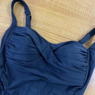 Women’s Black Ruched Padded One-Piece Swimsuit – High Support Wide Straps