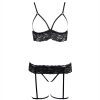 Sexy Lace Pajama Set with Open Front and Leg Garter