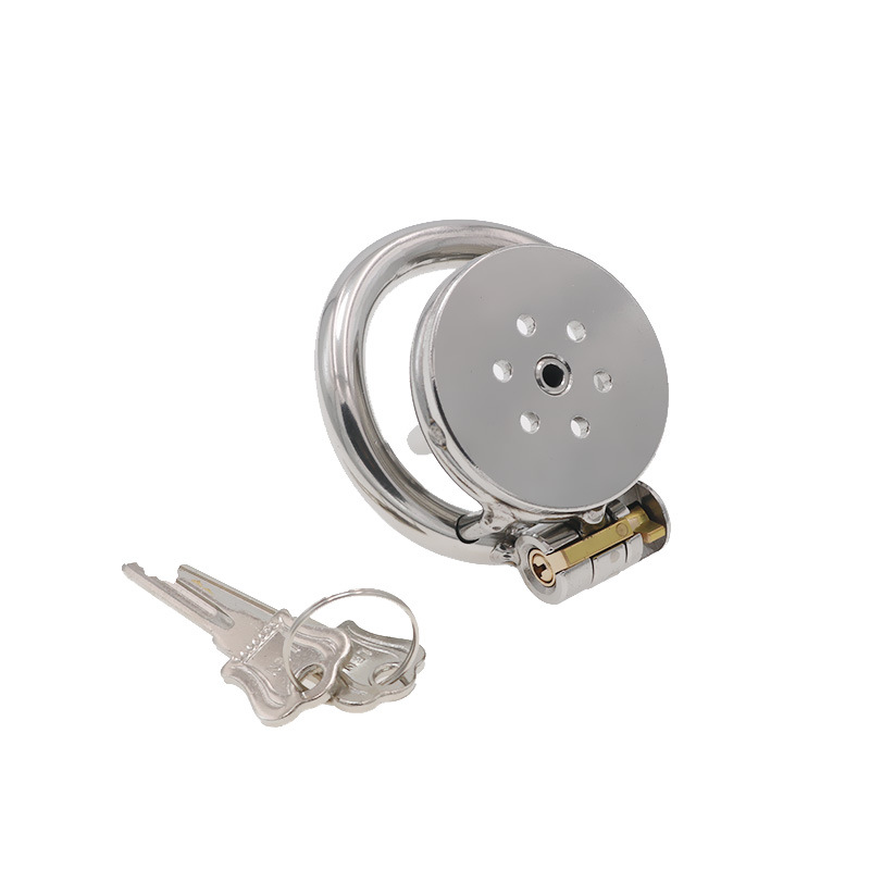 Stainless Steel Mini Chastity Cage for Men - Flat Head Short Lock for Discreet Wear - Image 4