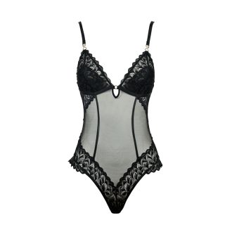Sexy Black Lace Mesh French Cut Jumpsuit Bottoms with Open Buckle Cotton