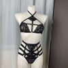 Black Lace Halterneck Light Support Bra & High Waist Panty Set for Women
