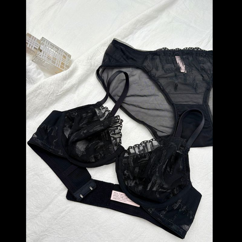 Sexy Lace Mesh Bra & Brief Set - Soft Steel Ring, Breathable Lingerie