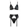 Ultra-thin lace hollow-waist mesh see-through lingerie set