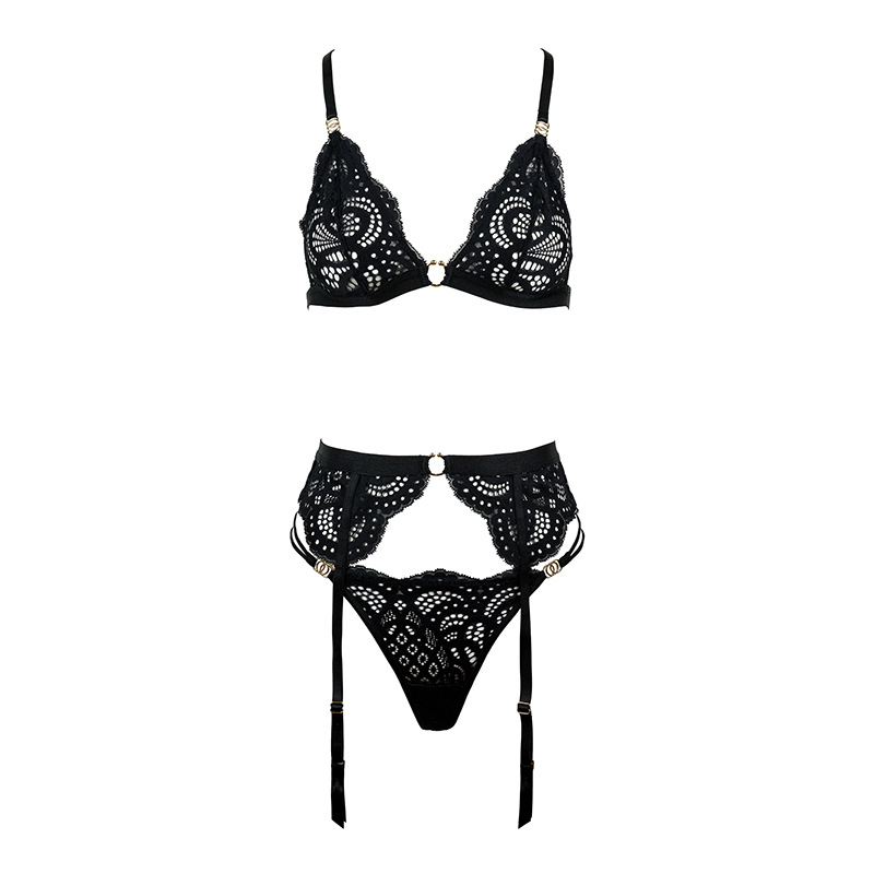 French Pure Desire Lace Triangle Cup Low Waist Thong Sexy Cross Back Lingerie Set