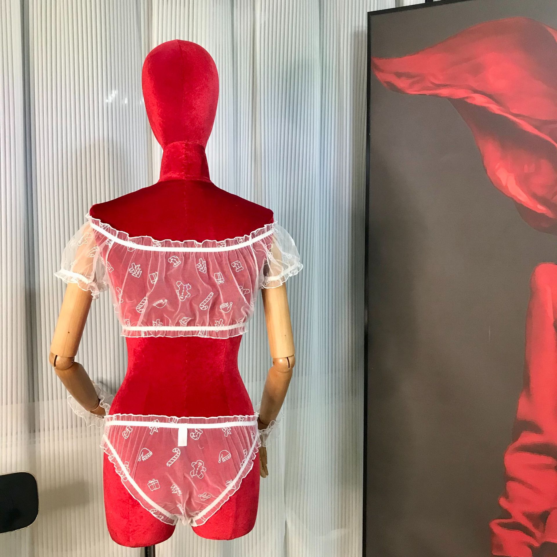 Christmas Tulle One-Shoulder Bow Pleated Short Uniform Suit - Image 2