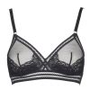Black Lace See-Through Mesh Sexy Jumpsuit Nightdress with Triangle Cups & Garter