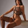Sexy Gradient Mesh Suspender Jumpsuit Fishnet Bodysuit