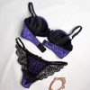 Sexy Satin Lace Patchwork Cotton Cup Low Waist Bra & Briefs Set