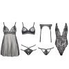 Sexy Lace Pajama Set with Open Front and Leg Garter