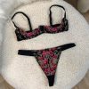 Exquisite Embroidery Plus Cotton Bra Set with Open Panties - Breast Support