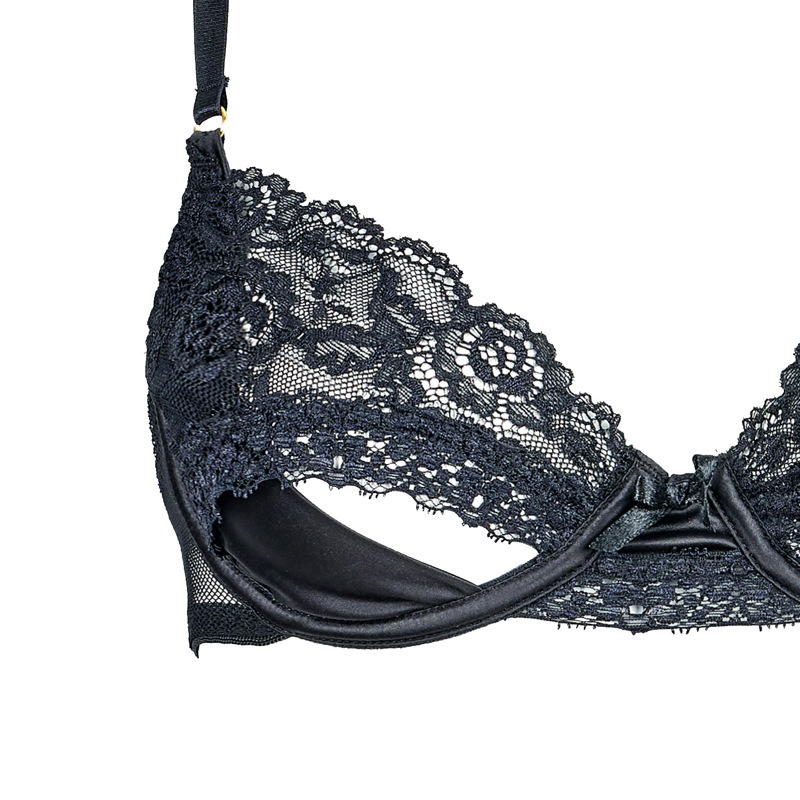 Sexy Black Lace Satin Bra & Panty Set - Hollow Design, Low Waist - Image 4