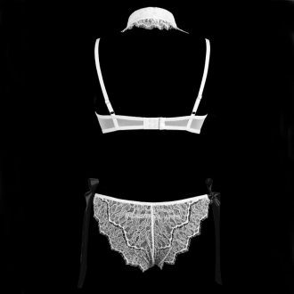 White Christmas Eyelash Lace Detachable Neck Collar Bra Set with Bow