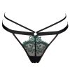 Delicate Green Embroidery Black Mesh Triangle Cup Thong Suit with Diamond Chain Neck