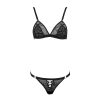 Black Lace Triangle Cup Wireless Bra & Low Waist Thong Set with Gold Chain Strap
