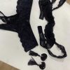 Lace Sleeve Sponge Bra & Panty Set with Black Stockings - Feminine Temptation