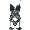 Black Mesh Sheer Embroidered Lingerie Set for Women - Sexy Waist-Cinching Nightdress