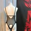 Sexy Lace Mesh Suspender Jumpsuit with Open Crotch