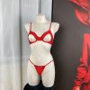Valentine's Day Gift Sexy Underwire Open-Chest Heart Lace Crotchless Thong Set Erotic