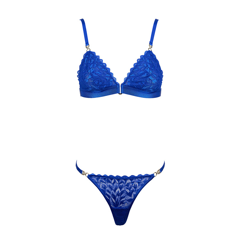 Gold Chain Halter Lace Bralette Thong Set - Image 2