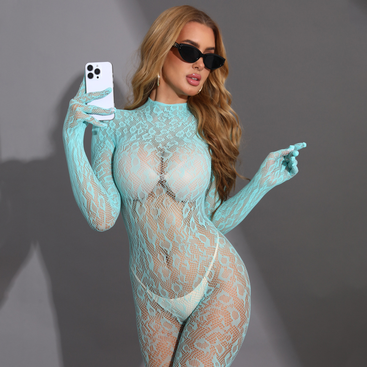 Sexy Fishnet Long Sleeve Bodysuit with Closed Crotch - Image 10